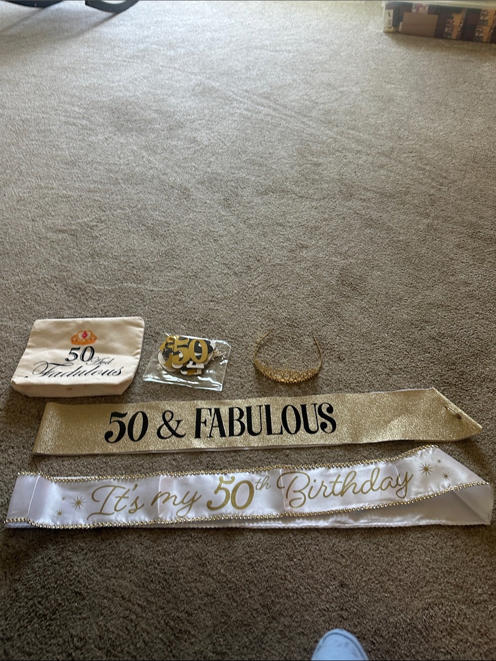 50 & Fabulous Gold Birthday Sash Set - Party Supplies